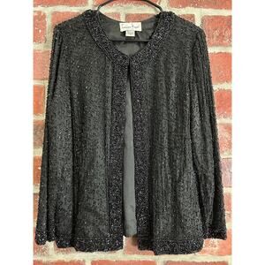 Laurence Kazar Black Heavy Beaded Silk Jacket Size Small